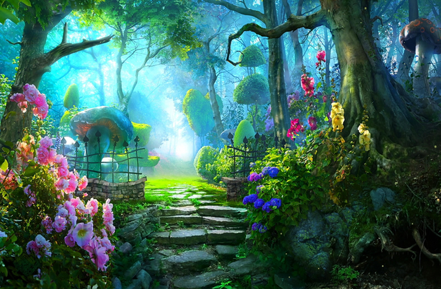 A bright, colorful, magical garden