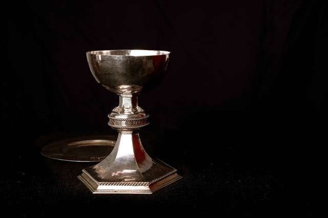 A shimmering silver goblet